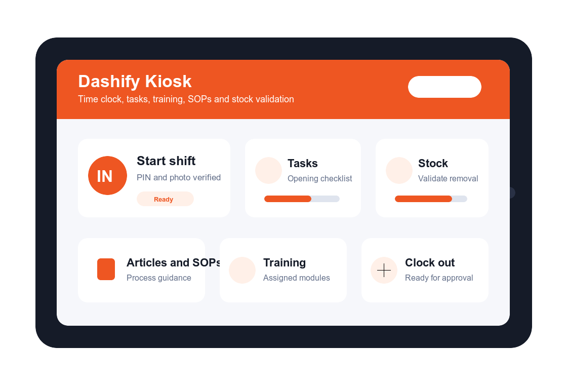 Dashify kiosk time clock app